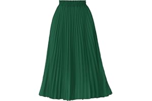 GOOBGS Women's Pleated A-Line High Waist Swing Flare Midi Skirt