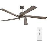 WINGBO 54 Inch DC Ceiling Fan with Lights and Remote Control, 5 Reversible Carved Wood Blades, 6-Speed Noiseless DC Motor, Modern Ceiling Fan in Graphite Finish with Gray Blades, ETL Listed