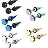 Aroncent 12PCS Stainless Steel Fake Taper Earrings for Men Women Fake Illusion Tunnel Cheater Spike Earrings Fake Plug Earrings Piercing Jewelry