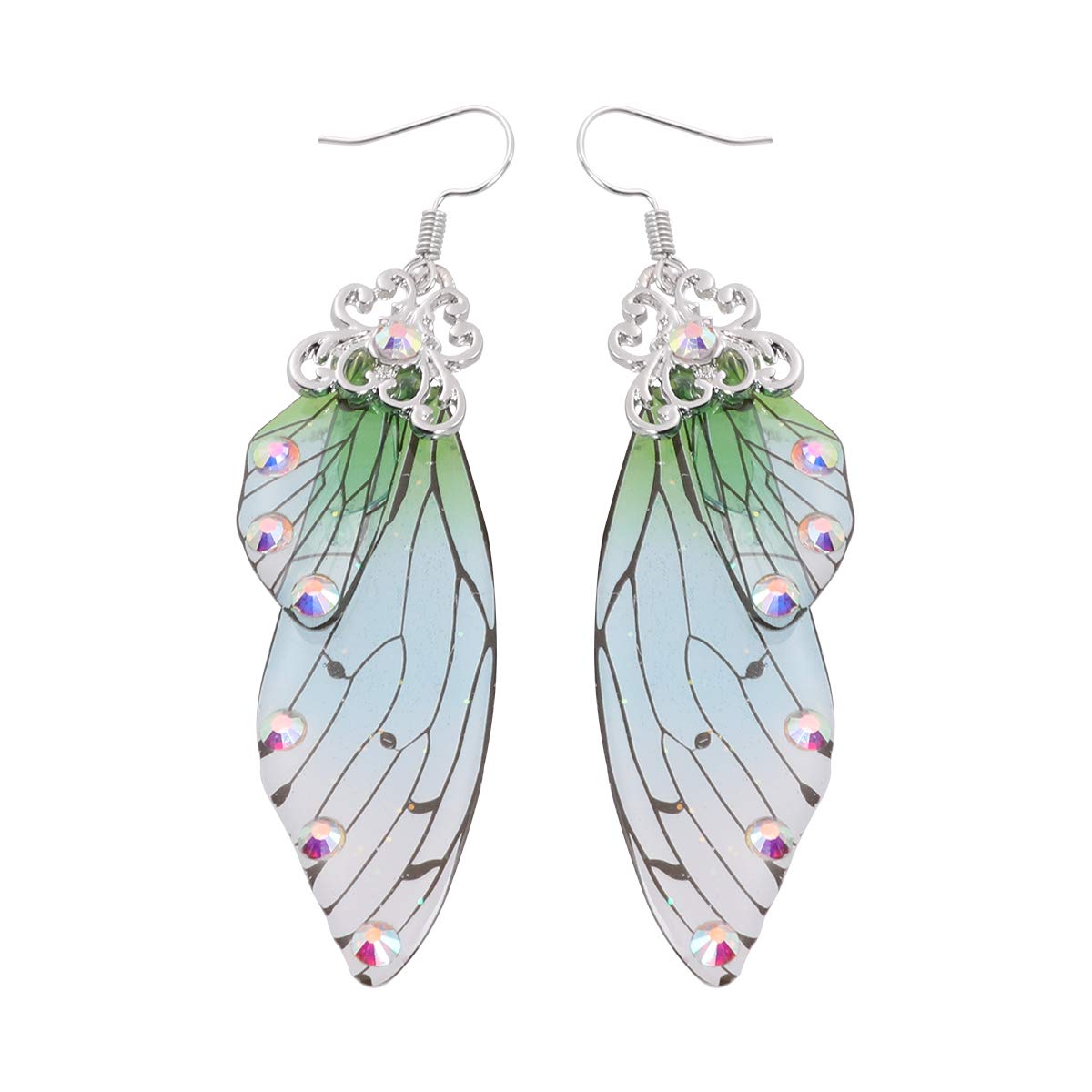 Holibanna Butterfly Wings Earrings Long Fairy Tale Bridal Drop Earbobs Studs Eardrop for Women Ladies 2 Pair