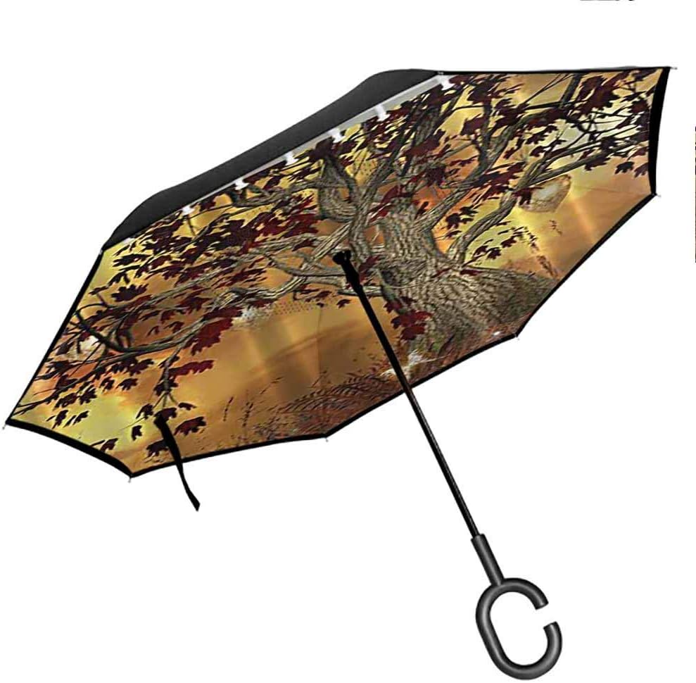 Old Twisted Tree Print Reverse Inverted Windproof Umbrella Upside