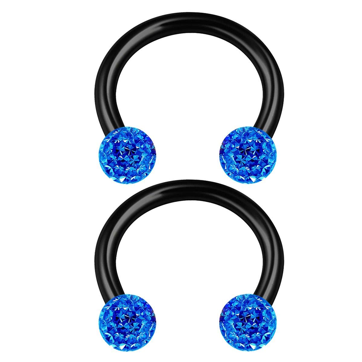 KJM FASHION 2PCS Surgical Steel Horseshoe Circular Barbell 16g 5/16 8m 3m Sapphire Crystal Ball Rim Earrings Nose Piercing Jewellery 2203