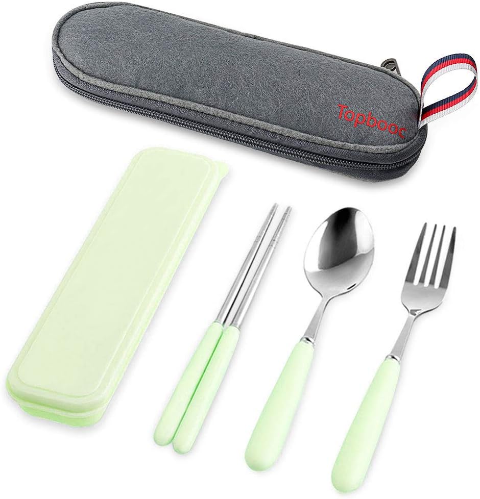 Portable Travel Utensil Set,Stainless Steel & Ceramic Flatware Set Travel Camping Cutlery Set Knife Spoon Chopsticks Set, Portable Travel Silverware Dinnerware Set (Ceramic Green)