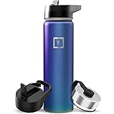 IRON °FLASK Camping & Hiking Hydration Flask with Straw, Wide Mouth Insulated Stainless Steel Sports Water Bottle - 22 oz Aurora