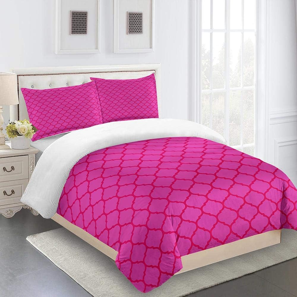 DZZQQ Duvet Cover Set DoubleFuchsia DoubleSided Duvet Cover Zipper