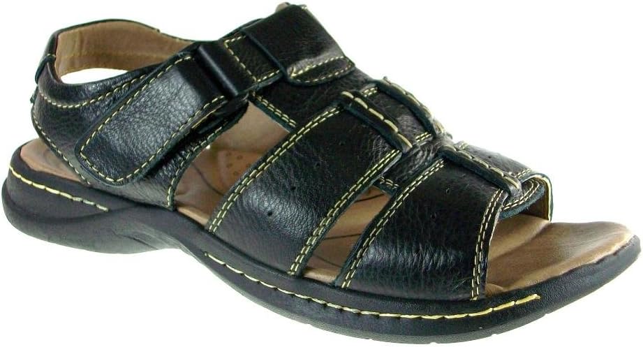 Rocus Men's P707 Leather Open Toe Sling Back Sandals, Black, 8