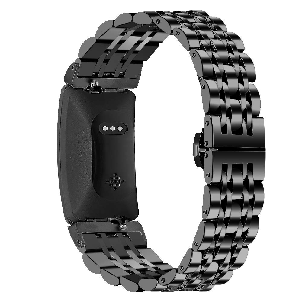 Ginamart Compatible with Fitbit Inspire 2/Inspire HR Strap, Women Men Metal Stainless Steel Replacement Watch Strap Accessory Wristband for Fitbit Inspire (Black)