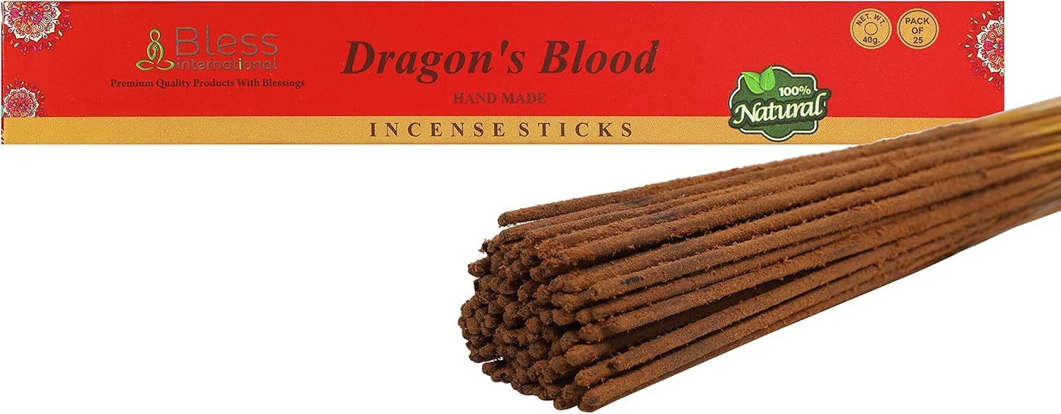 Bless-Dragons-Blood-Incense-Sticks 100%-Natural-Handmade-Hand-Dipped Organic-Chemicals-Free For-Purification-Relaxation-Positivity-Yoga-Meditation The-Best-Woods-Scent (25 Sticks (40GM))