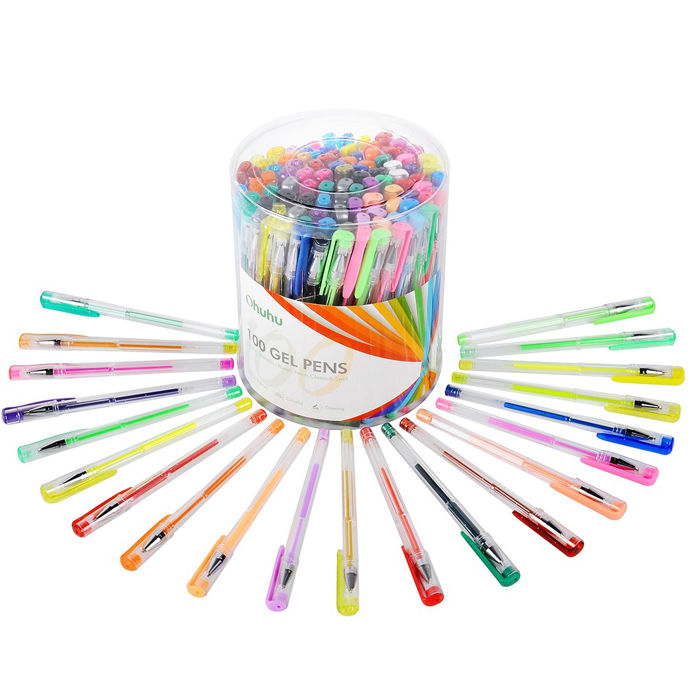 100 Gel Set Coloring Neon Pens Art Marker for Adult Coloring Books