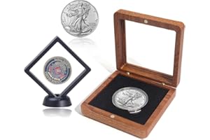 KOOVDEM Challenge Coin Display Case Silver Dollar Coin Holder 1.8" in Single Coin Display Case Wood Coins Storage Box Coins for Collectors