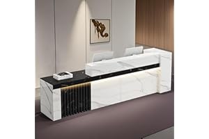 Nuipesn Reception Desk, Front Desk Reception Counter with Shelf & Lockable Drawers,Reception Table with Private Panels for Office,Beauty Salon (Black Grain + White Grain/Left, 71" L*24" W*39" H)