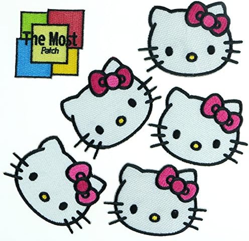 Lot Of 6 (5+1) Hello Kitty Pink Bow Head Cute Embroidered Iron/Sew On Patch