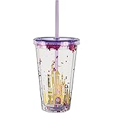 Disney Princess Glitter Confetti Plastic Party Cup with Straw & Lid - 16 oz. | Clear | 1 Pc.