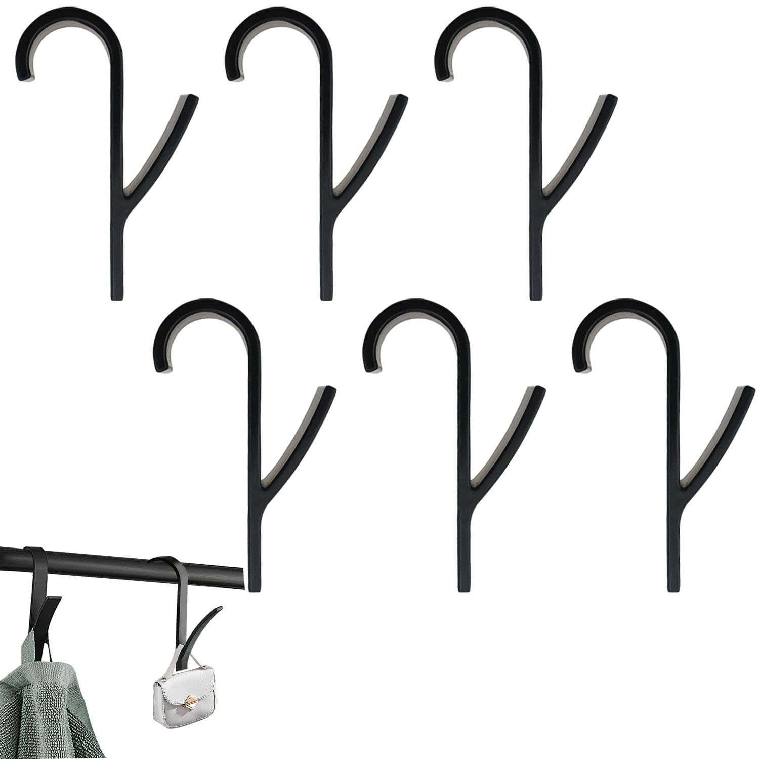 DonLeeving 6 Pieces Bath Hook Holder Plastic Heated Towel Rail Radiator Hooks Tubular Bath Hook Holders Crook Grab (Black)