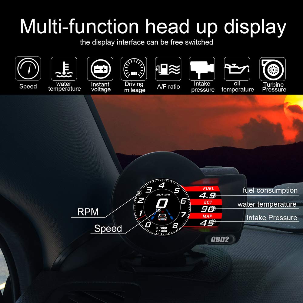 KKmoon F8 Car HUD Head-up Display OBD Speedometer OBDII EUOBD, with HD LCD Color Screen, Vehicle Diagnostic Tool Scan Fault Code OBD Speedometer