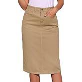 Allegra K Casual Denim Skirt for Women's High Waist Split Back Pockets Midi Jean Skirts