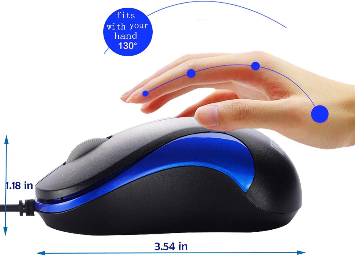 SOONGO Computer Mini USB Wired Optical Mouse Portable for Laptop Notebook, MacBook - Blue, 1 Pack - Image 3