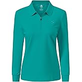 JINSHI Women's Golf Polo Shirt Long Sleeves Zip Up Sport Active Shirts Quick Dry Athletic T-Shirt Casual Tennis Tops Slim Fit