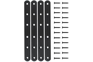 4 Pack Flat Mending Plate for Wood, ULIFESTAR Black Iron Flat Straight Brace Brackets Metal Repair Fixing Wood Brace Joining Plates Connector for Repairing Wooden Furniture with Mounting Screws