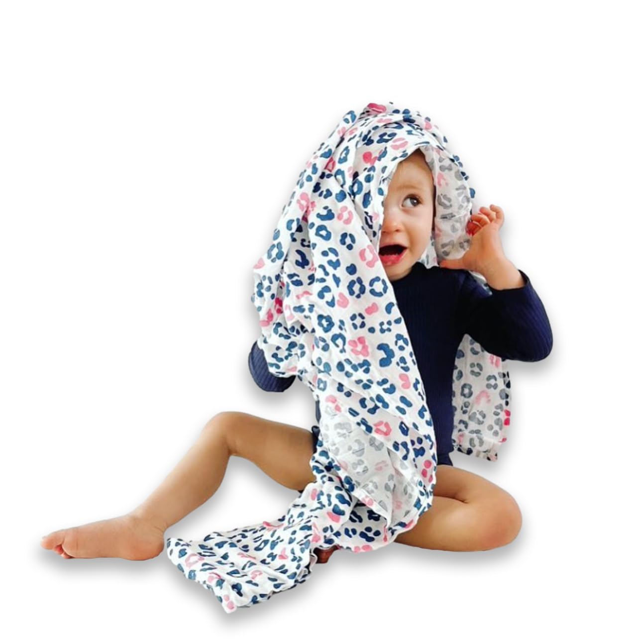 HexNex London UK Leopard Print Muslin - 100% Bamboo - Extra Large 120cm Square - Super Soft Burp Cloth Breastfeeding Cover Summer Blanket - Unisex