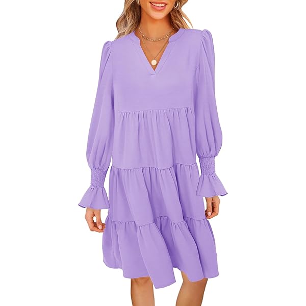 English Factory Women's Short Puff sleeves Midi Dress, Purple, M at Amazon  Women's Clothing store