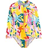 Girls Swimsuits One Pieces Long Sleeve Swimwear UPF50+ Toddler Kids Zipper Sun Protection Bathing Suits Sizes 2-12