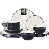Plates and Bowls Sets for 4 - CJDC-QUELO 16-Piece Stoneware Dinnerware Sets, Ceramic Dishware Set for Indoor Kitchen Use and Formal Dining, Chip and Scratch Resistant Microwave Dishwasher Safe, Ivory