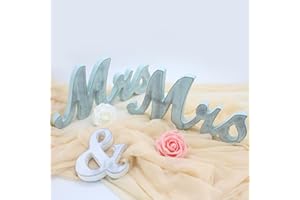 JOYLEX Mrs & Mrs Sign for Wedding Table, Large Miss and Miss Wooden Letters, Party Decoration Items, Head Table Wedding Wood Letter, Anniversary Party Valentine's Day Decor (Classic blue)