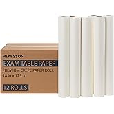 McKesson Medical Exam Table Paper [12 Rolls] - Bed Table Sheet Cover Ideal for Diaper Changing, Waxing, Nursing, Chiropractor, Patternmaking, Tracing - Premium Crepe Paper Roll - White, 18 in x 125 ft