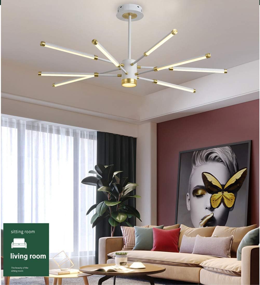 Modern LED Chandeliers,Garwarm 8-Lights Sputnik Pendant Lighting,Flush Mount Ceiling Hanging Lamp Fixture for Bedroom Livingroom Dinning Room,White+Gold