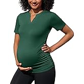 GNIKANA Maternity Shirt Short Sleeve V Neck Tee Ruched Sides Casual Tunic Pregnancy Tshirt Blouse