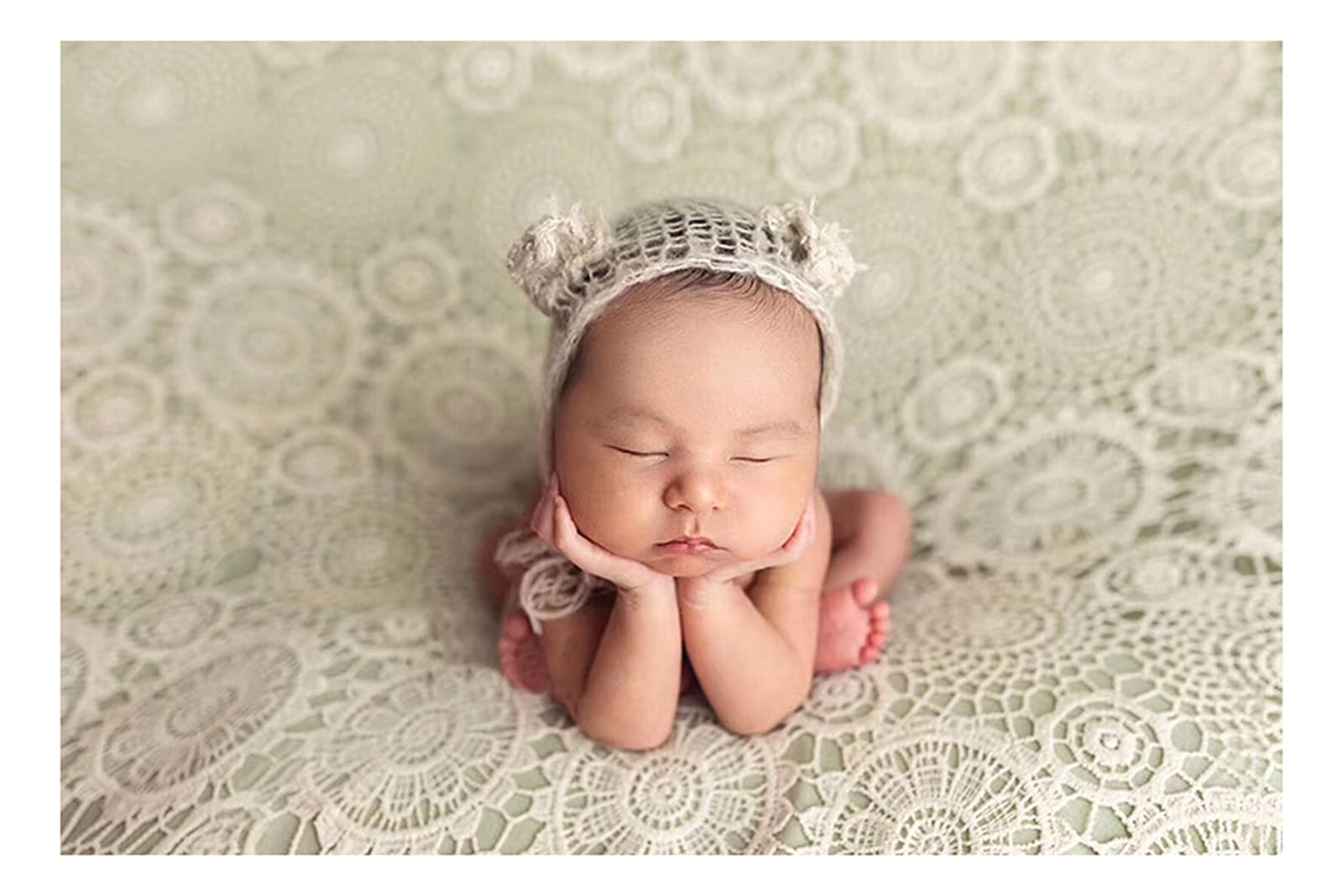 Photo 1 of Honra Orraphtstu Baby Photography Props Lace Blanket for Newborn Photoshoot Layers Photo Posing Backdrop Boho (M, White)