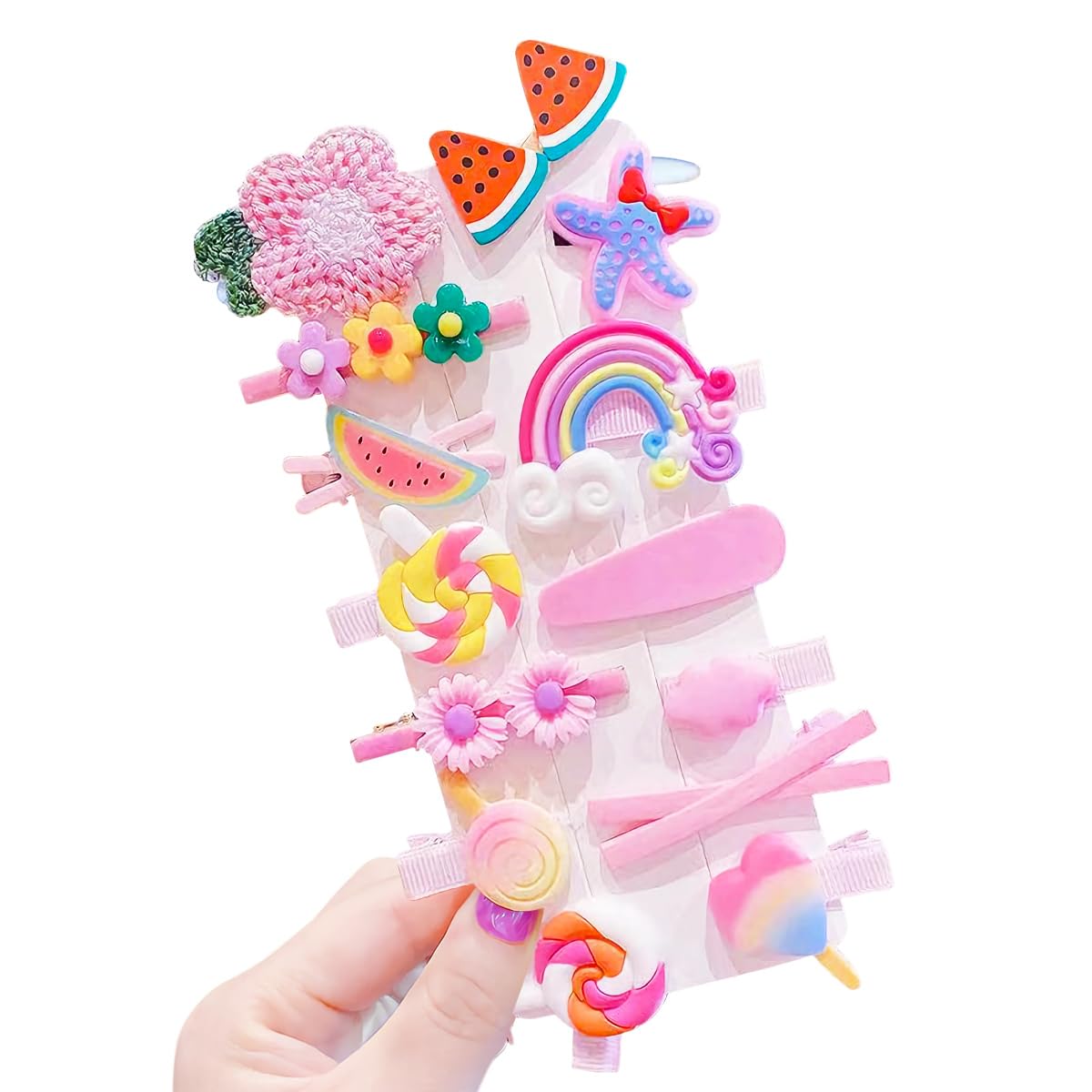 Hair Clips 14PCS,Lovely Hair Barrettes Sweet Girl,Rainbow Candy Ice Cream Flower Hair Clip for Girl Children Baby,Baby Hair Accessories Hair Slides,Cartoon Hairpins for Kids (Pink)