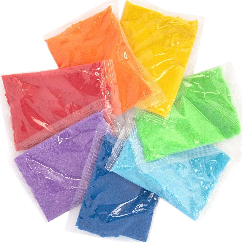 Baker Ross AX960 Rainbow Coloured Craft Sand - Pack of 7, Decorative Bag for Children's Art Supplies
