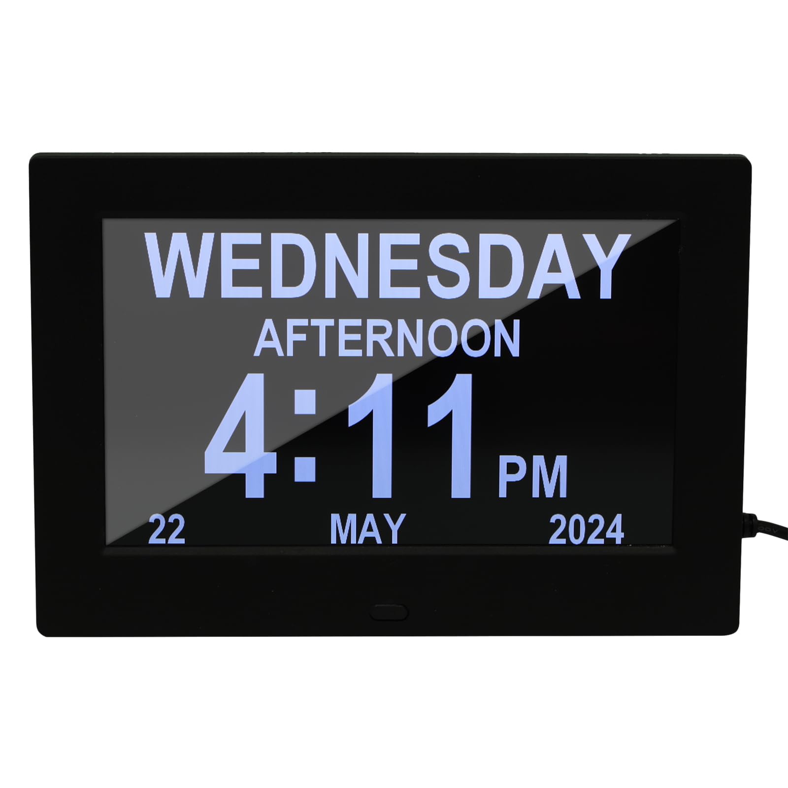 ALLOMN Large Digital Day Calendar Clock, 7 Inch Dementia Clocks with Day and Date for Elderly, Alzheimers Clock with 12 Custom Alarm Options for Seniors, Vision Impaired, Memory Loss (Black)
