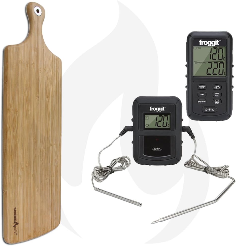 Smoke Max® Grill Max® Pro Wireless BBQ Thermometer Set – Smoke/Smoke Max® XXL Serving Boards Chopping Board/Kitchen Board made of 100% Natural Bamboo