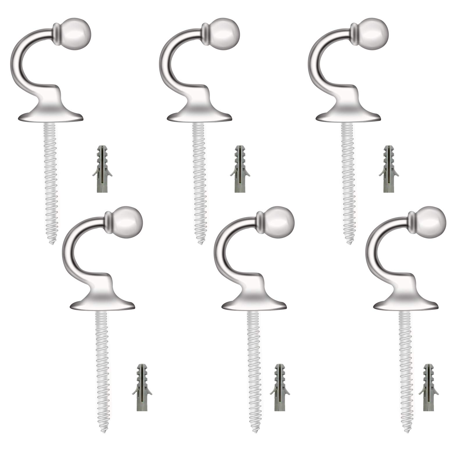 6 Pack Curtain Tieback Hooks Metal Curtain Holdbacks Ball End Curtain Hooks Heavy Duty U Shaped Curtain Tieback Holder Silver Curtain Tie Back Wall Fixings for Keys Clothes Coat Hanger
