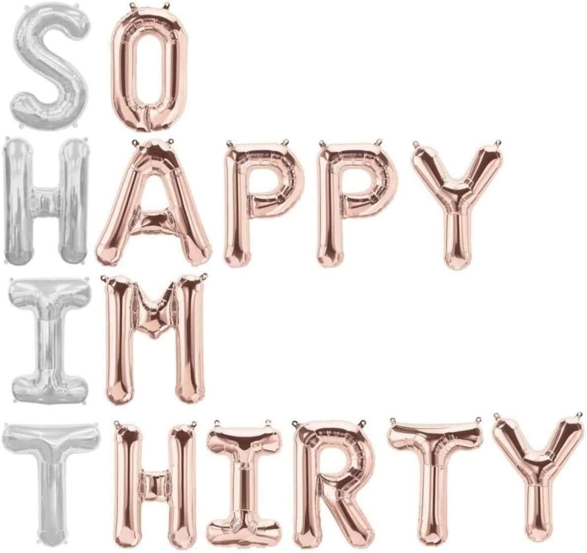 30th Birthday Party Balloons Decorations - SO HAPPY IM THIRTY - Rose Gold Fantastic Rude Banner Decoration for 30 Celebrations