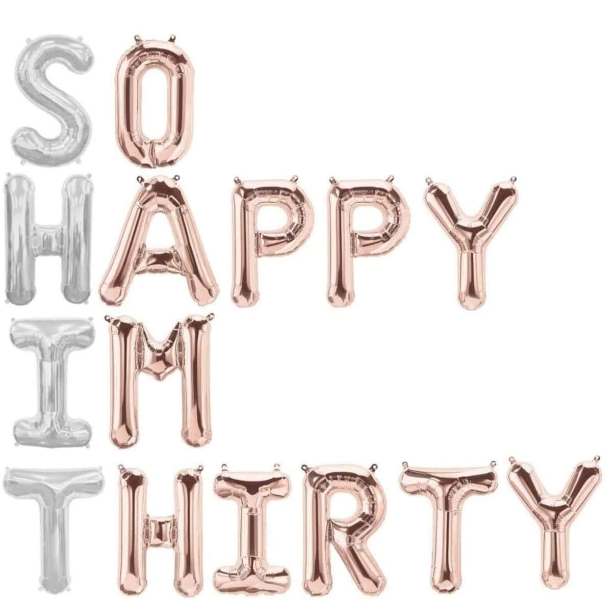 30th Birthday Party Balloons Decorations - SO HAPPY IM THIRTY - Rose Gold Fantastic Rude Banner Decoration for 30 Celebrations