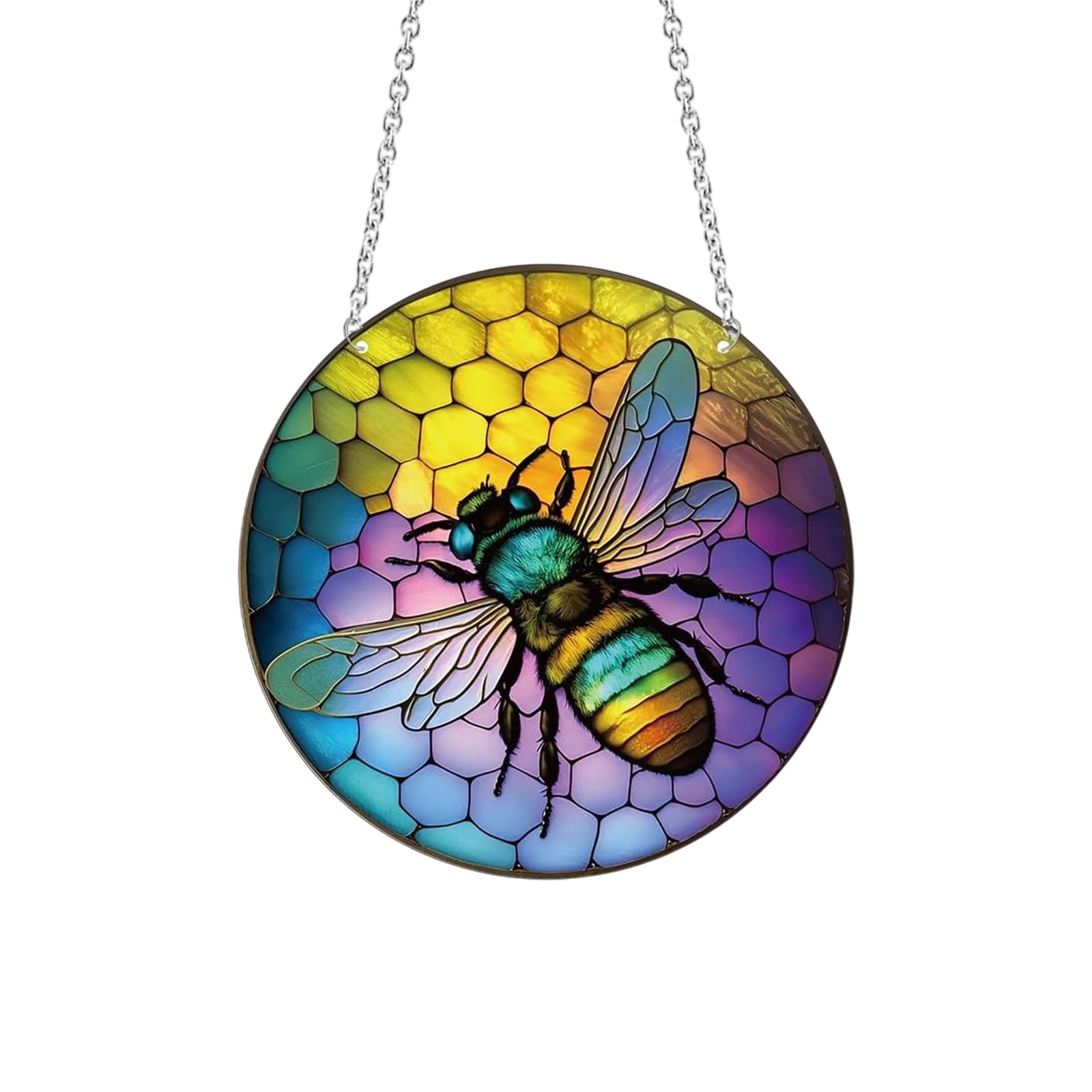 Xuoxeji Acrylic Bee Window Hanging, Bumblebee Stained Panel Suncatcher for Indoor Outdoor Garden Window Decor (Bee A)