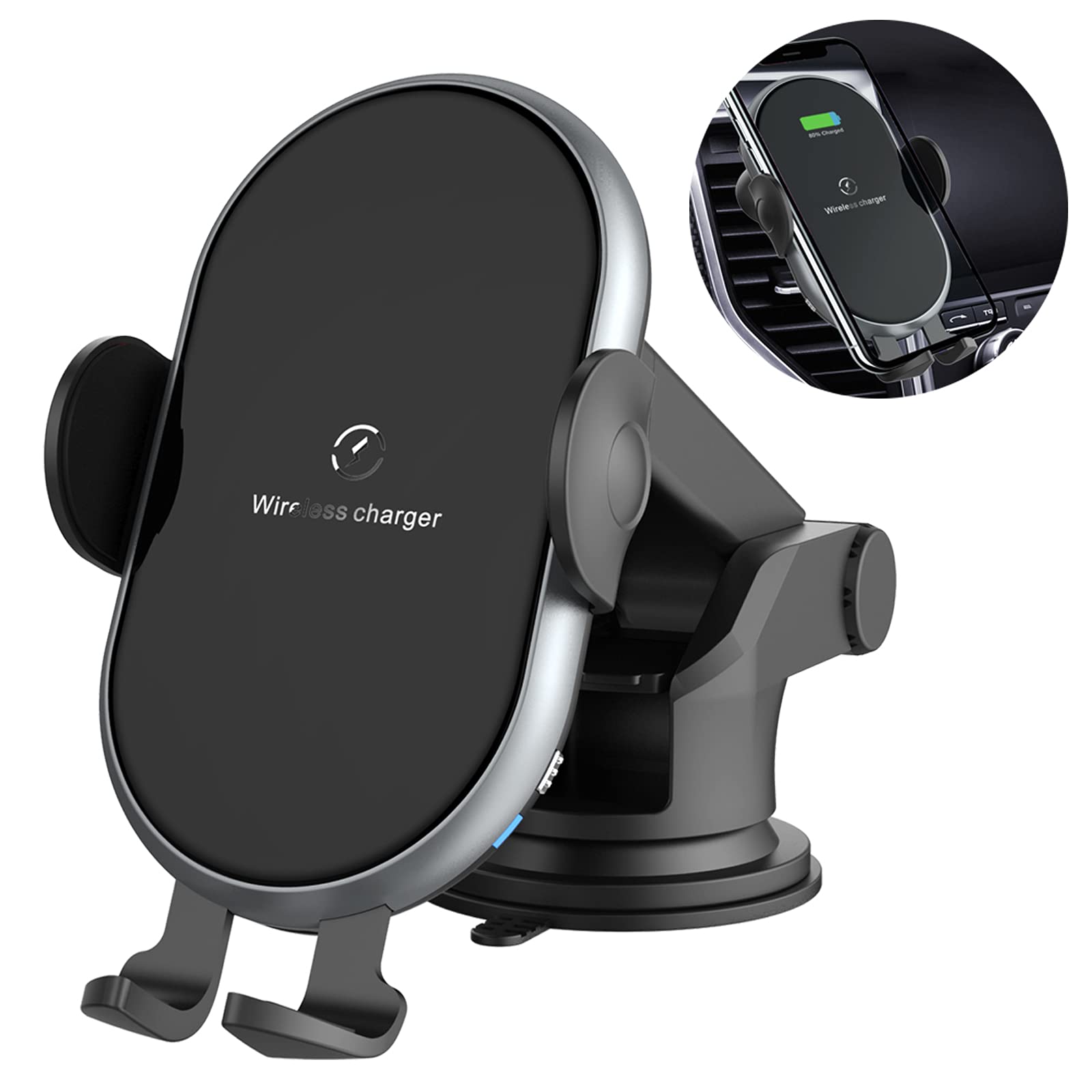 SCCVEE Wireless Car Charger, 10W Auto-clamping Qi Fast Charging Car Mount with Power Storage, Air Vent Car Phone Holder for iPhone 12 mini/12/12 Pro/12 Pro Max, Galaxy Note 20/S20 and More