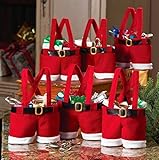 Homecube Large Size Christmas Candy Bag Wine Holders Santa Pants Gift and Treat Bags with Handle Portable Candy Gift Baskets Gift Wrap for Wedding, Pack of 6 (10" L x 15" H)