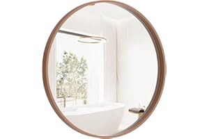 HOMECOOKIN Round Wood Mirror, 24" Round Bathroom Wall Mirror Circle Mirrors for Wall Decor, Vanity, Living Room, Bedroom, Entryway, Walnut