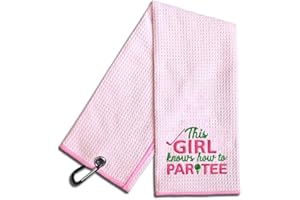 WUUCKOO This Girl Knows How to Par Tee Embroidered Pink Golf Towel, Funny Golf Towels for Golf Bags with Clip, Birthday Retirement Gift for Grandma Mom Golfer, Ladies Golf Towel, Women Golf Towel