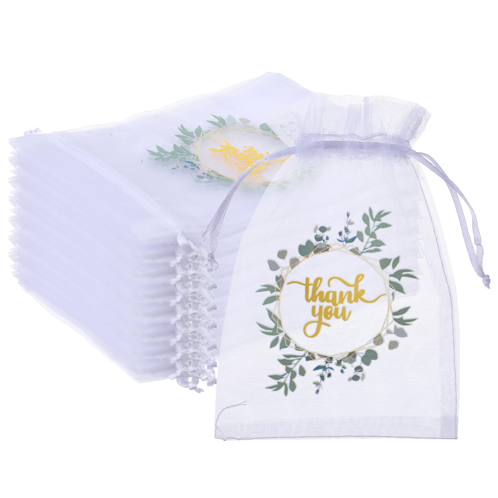 View 1 of 100 Pcs Thank You Organza Bags for Wedding Treat, 4 x 6 Inch Small Jewelry Present Pocket with Drawstring Bulk, Mesh Wedding Party Favor Pocket for Sachet, Jewelry, Makeup Candy Organza Favor Bags
