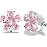 MOLATTA Clip On Flower Earrings for Women CZ Sparkly Stud Earrings Non Pierced Cubic Zirconia Cherry Blossom
