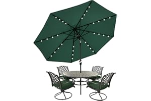 MASTERCANOPY Patio Umbrella with 32 Solar LED Lights-8 Ribs (9ft,Forest Green)