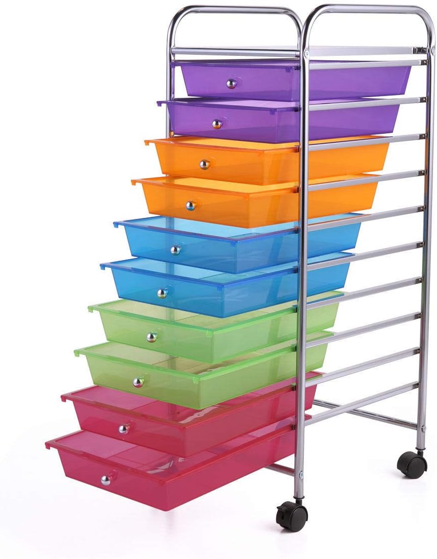 Carrito de almacenamiento con 10 cajones para oficina, escuela, armario