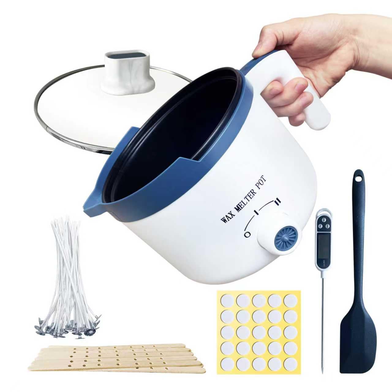 Ksedcon Wax Melter Pot Kit for Candle Making with Pour Spout, Electric Wax Melting Pot Set Included Thermometer, Wicks, Wick Stickers, Centering Device, Stirring Spoon