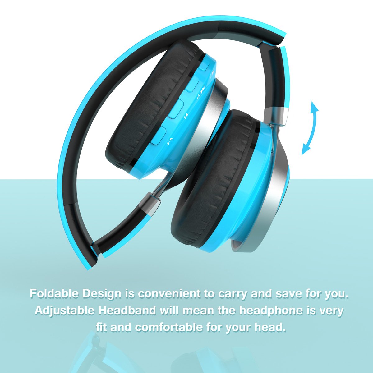 Excelvan Wireless Bluetooth Over Ear Headphones with Flashing Light for Kids Children Support FM Radio TF Card for iPhone 8 7 7plus ipad Tablet Samsung Android Phones (Blue)